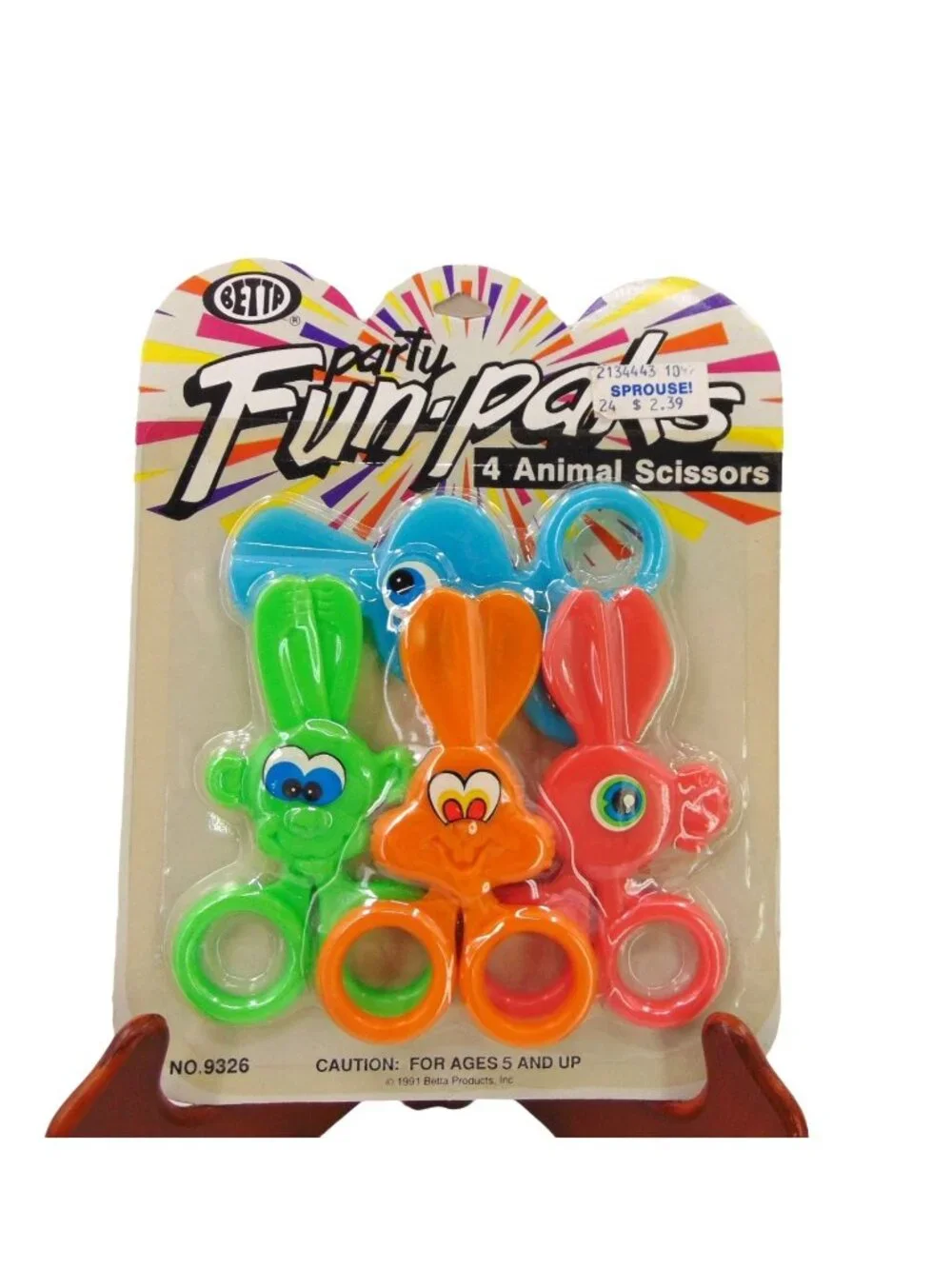 Vintage 90s Betta Party Favors Plastic Animal Scissors Blister Pack 4 Deadstock